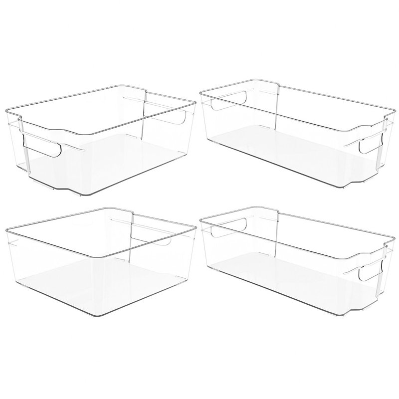 Clear Freezer Storage Organizer Bins, Set of 4, Stackable Refrigerator Containers