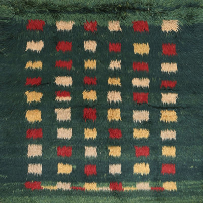 Tapis de zone vert/crème/rouge contemporaine