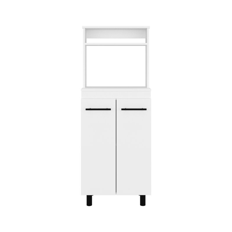 Freestanding White Kitchen Sideboard And Microwave Stand With Storage Shelves, Upper Shelf, Countertop For Dining Room Essentials Interior Storage, Multi-Purpose