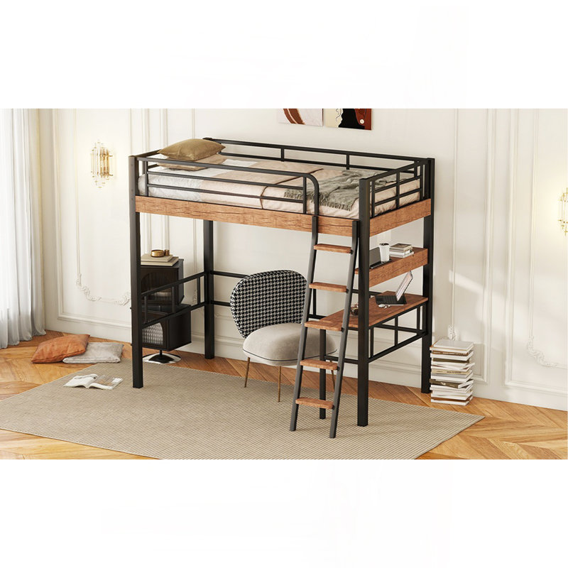 Lit mezzanine simple en métal avec bureau intégré
