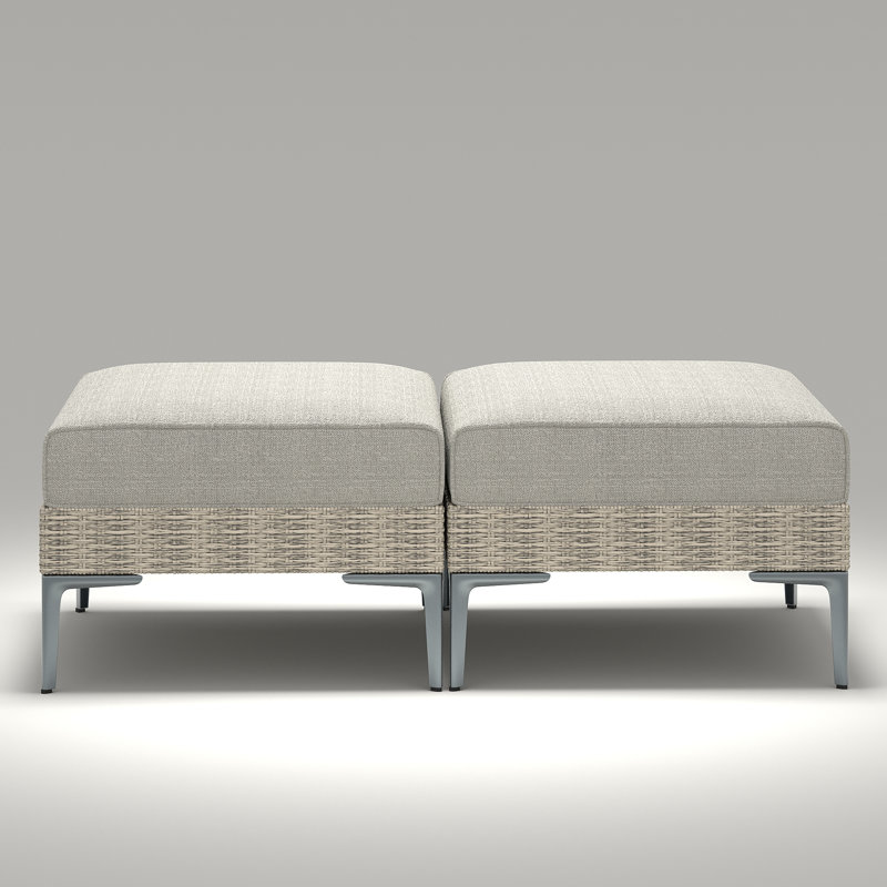  Repose-pieds modulaire d'extérieur moderne en osier de rotin (ensemble de 2) avec coussins de 6 pouces d'épaisseur, Beige