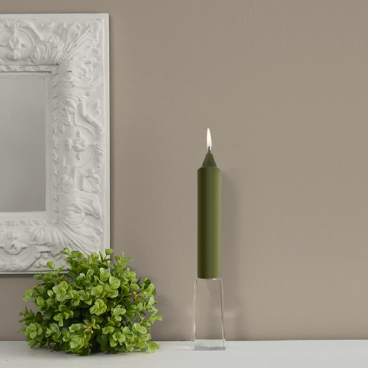 Smooth Collenette Unscented Taper Candle, 7" H x 1.25" W x 1.25" D, Dark Olive