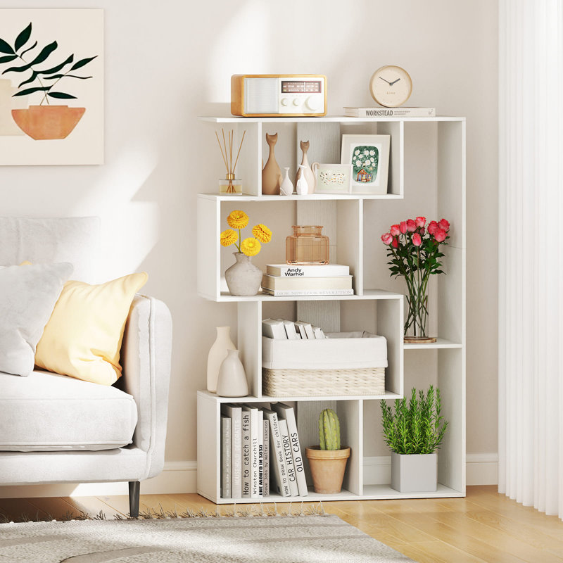 Open-Back Geometric Bookshelf Home 6-Cube Large Bookcase, White