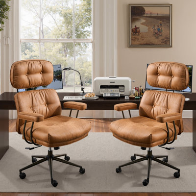 Ensemble de 2 chaises de bureau - Grand et grand fauteuil ergonomique de bureau et de coiffeuse avec dossier incurvé, coussin à ressorts, similicuir ou suède, fonction berçante et verrouillable, assemblage facile