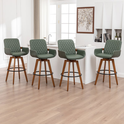 Swivel Upholstered Poplar and Walnut Upholstered and Solid Wood Bar Stool with Solid Wood Frame