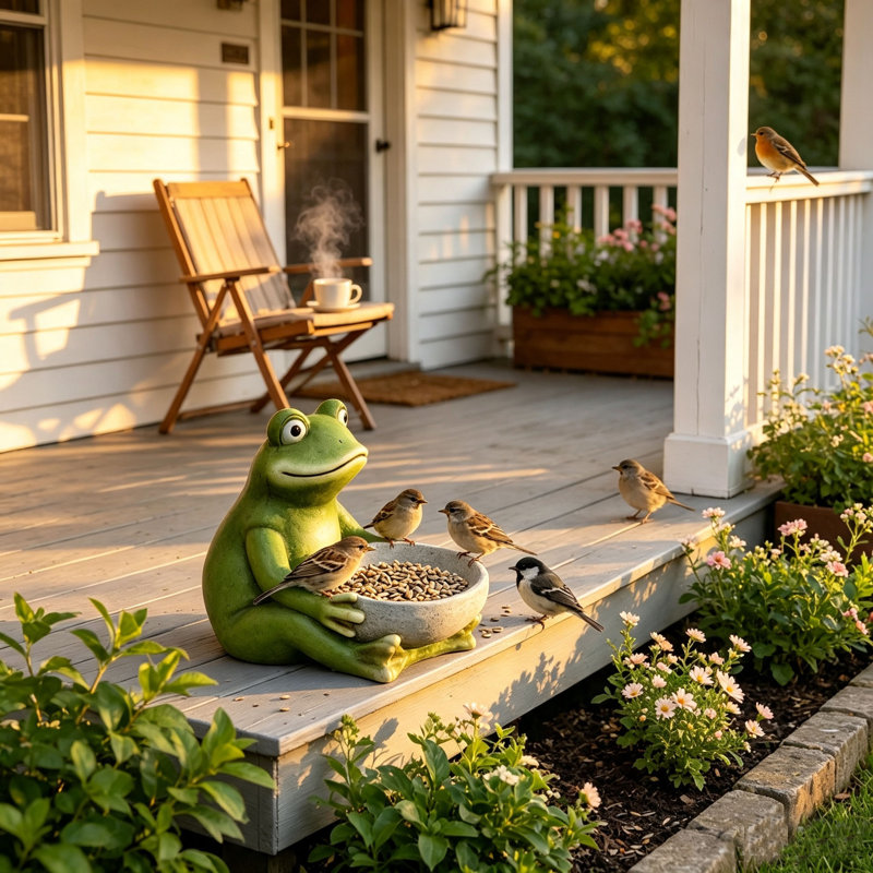 Resin Frog Statue Bird Feeder