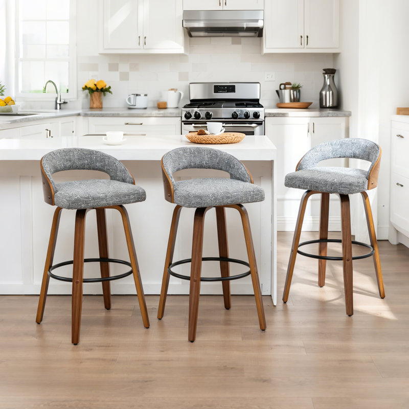 Swivel Upholstered Counter Stool, Grey, Bar Stool (63.5cm Seat Height)