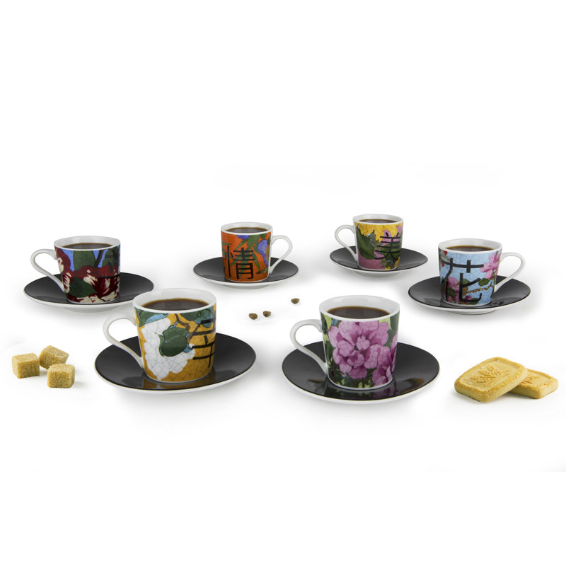 Furisode Porcelain Espresso Cup and Saucer