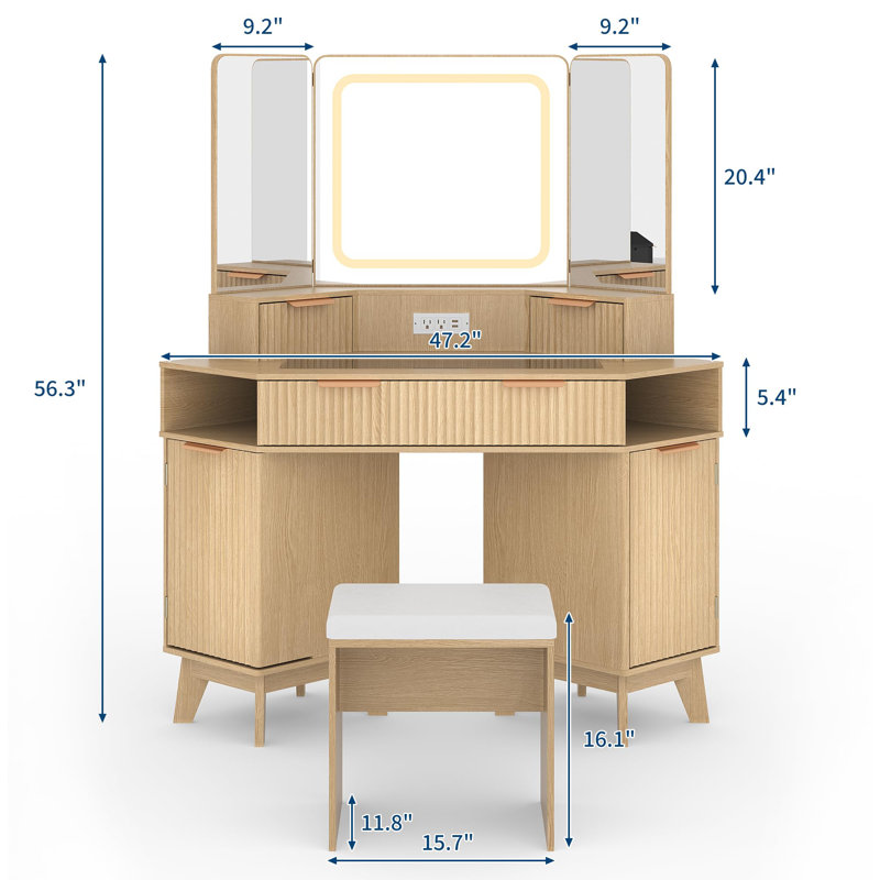 Dressing Table with Mirror, Yellow