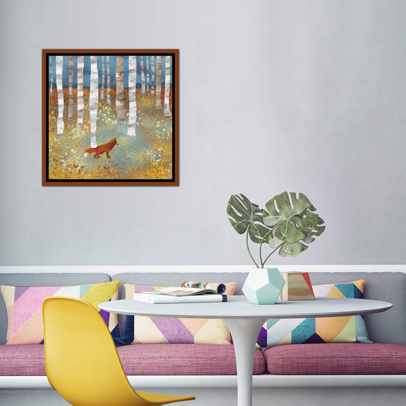 Autumn Fox - impression d'art graphique, Toile avec cadre brun, Pas de tapis, H 37 po x l 37 po x P 1,5 po