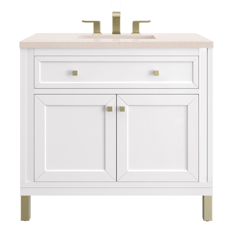 Chicago 36' W Single Vanity, Glossy White, White Zeus Quartz, 8" Widespread