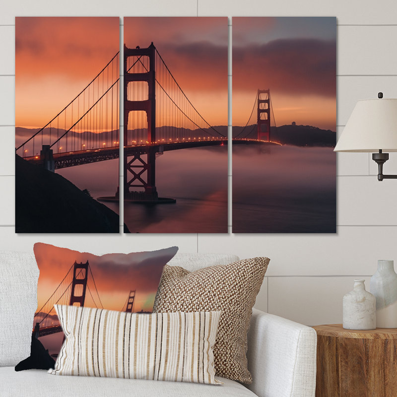 San Francisco Golden Gate Solitude I sur toile, reproduction de 3 pièces, H 28 po x l 36 po x P 1 po