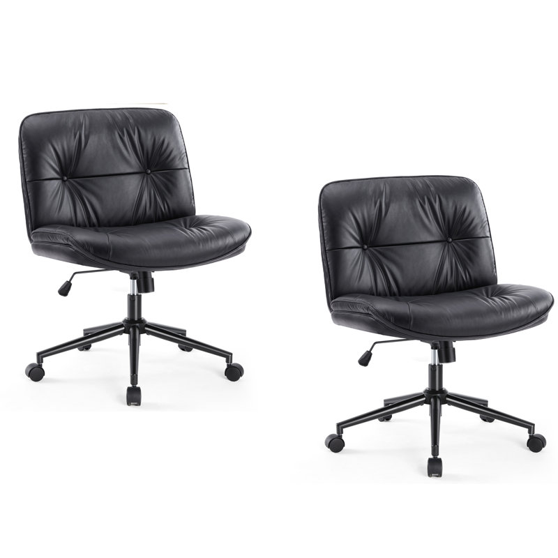 Criss Cross Legged Office Chair, Armless Office Desk Chair With Wheels, Black
