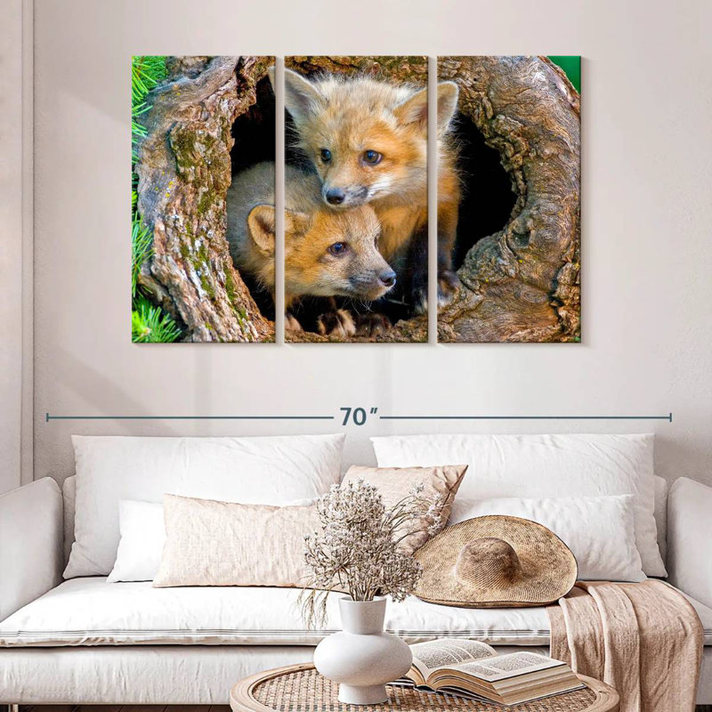Brampt Fox Pops In Hollow Log, 32" H x 50" W