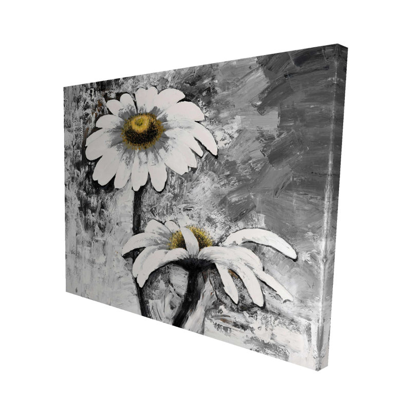 Fleurs de marguerites abstraites sur toile | Décoration florale grise