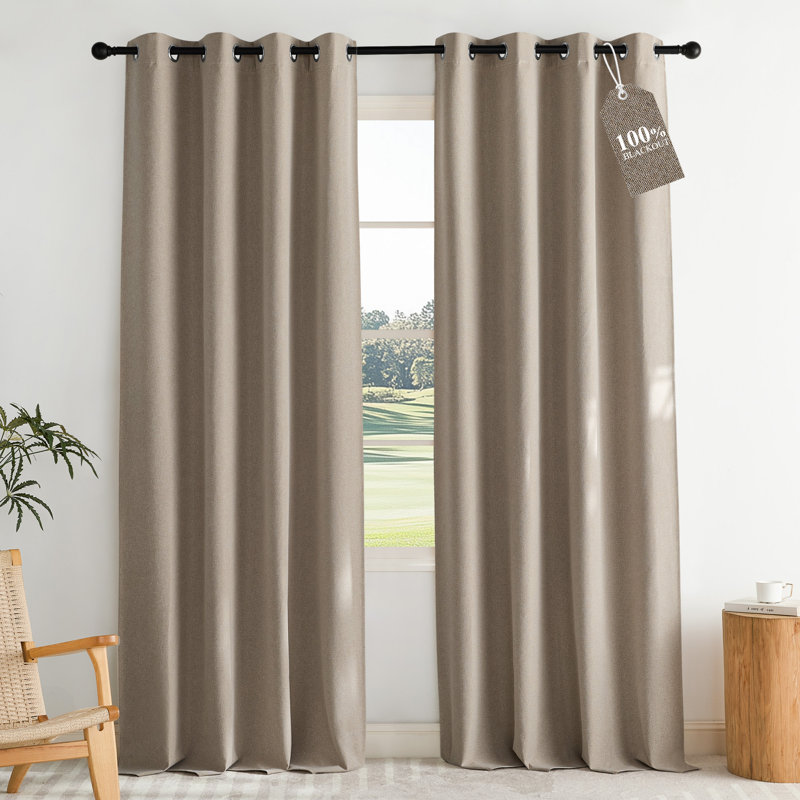 100% Blackout Linen Textured Curtains for Bedroom, Privacy Protection & Noise Reducing Drapes, Insulated Window Treatments for Farmhouse, 2 Panels