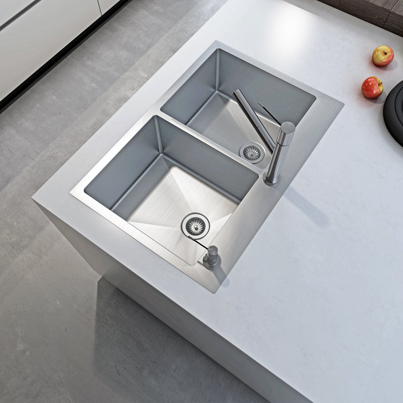 Sinber 33" Stainless Steel Double Bowl Drop-In Kitchen Sink