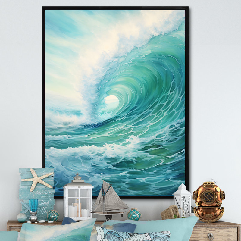 Tempête sarcelle et vague Expression III, Cadre flottant noir, H 20 po x l 12 po x P 1 po