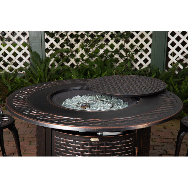 Table de foyer d'extérieur au gaz 55 000 BTU Majors Fire Sense, couvercle en nylon et verre transparent - finition bronze - ronde - 44 po