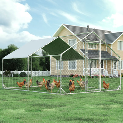 Metal Walk-In Chicken Coop with Apex Roof, Waterproof & Anti-UV Cover, Lockable Door Design for Outdoor Poultry
