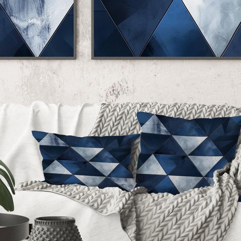 Coussin lombaire bleu et blanc Triangles IV