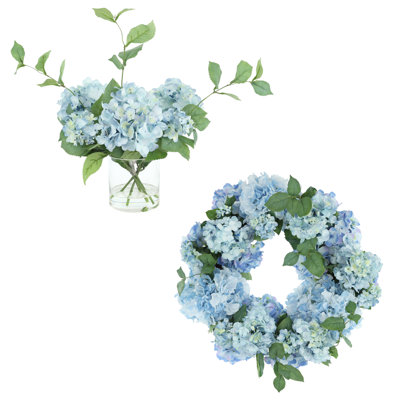 Couronne de 25 po et centre de table avec hortensias