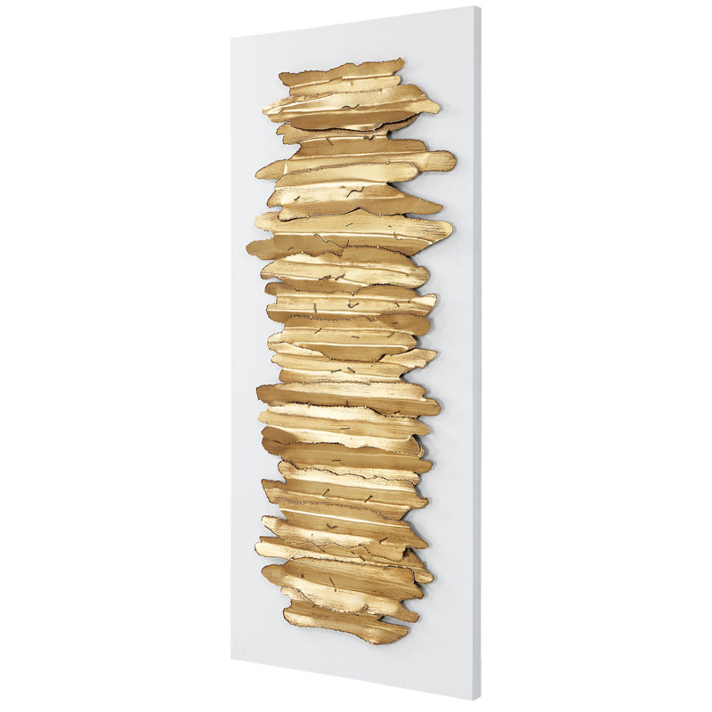 Gold Leaf Embellished Iron Rectangular Wall Sculpture