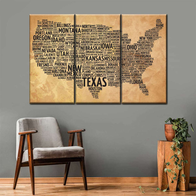 Carte des États-Unis 3 pièces, H 28 po x l 45 po x P 1,25 po
