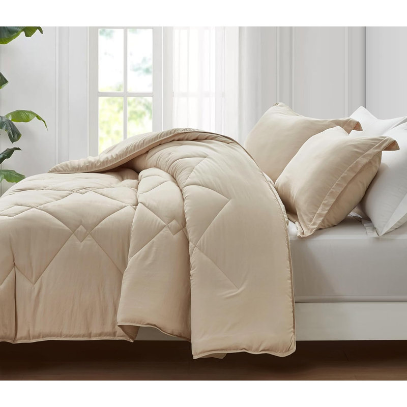 Logan Standard Comforter, Oversized King Comforter + 2 King Shams, Light Sand