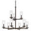 Lustre en bronze à 2 niveaux 9 lumières avec abat-jour en verre transparent Crosby-2069604121