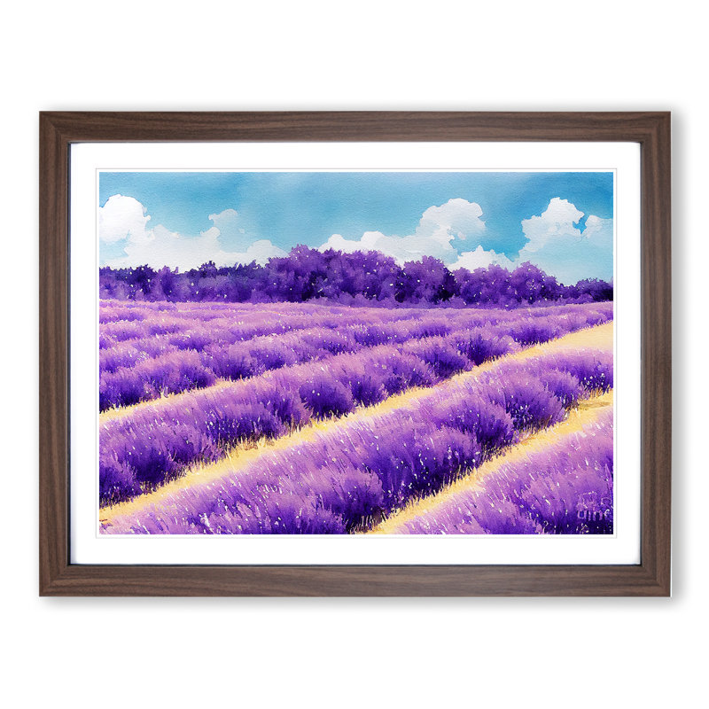 Watercolour Lavender Field Vol.2 1 Piece Single Picture Frame Wall Art, 46cm H x 64cm W x 2cm D, Walnut