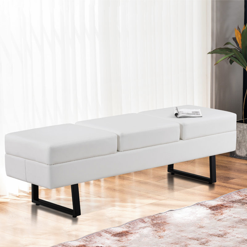 Banc de salle d'attente Spradley, banc de réception pour invités, similicuir, capacité de 650 lb, Blanc