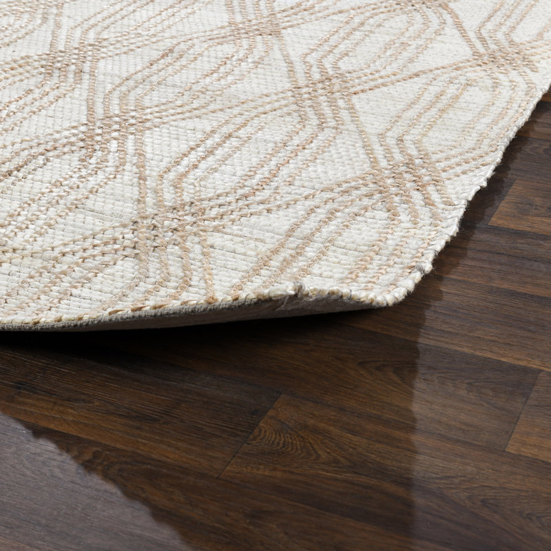 Ivory and Beige Diamond Wool Rectangular Area Rug 5' x 8'
