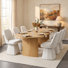 Ensemble de table de salle à manger ovale pour 6 personnes, ensemble de salle à manger moderne en grain de bois avec chaises rembourrées