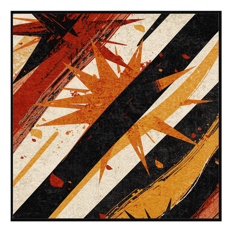 Machine Washable Bemott Bold & Eclectic Modern Starburst Rug in Brown – Black Binding, 3' Square
