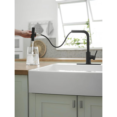 Robinets de cuisine avec douchette rétractable, robinet d'évier de cuisine à cascade, robinets de cuisine en acier inoxydable utilitaire commercial, robinet d'évier de cuisine à poignée simple avec douchette rétractable pour 3 fonctions