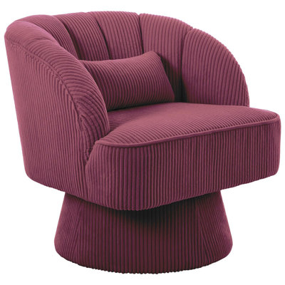 Fauteuil demi-tonneau pivotant en velours côtelé moelleux, canapé de lecture rond confortable avec dossier rayé pour la chambre à coucher