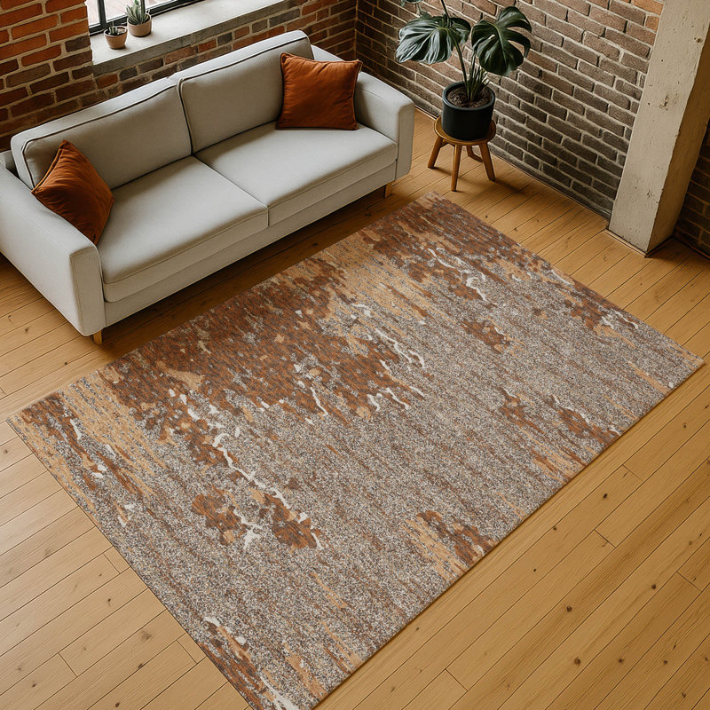 Tapis abstrait lavable à la machine intérieur / extérieur ACN2987, 3 pi x 5 pi, Paprika