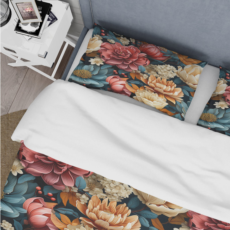 Ensemble de housse de couette éclectique kaléidoscope à motif floral rose et bleu Eclectic III