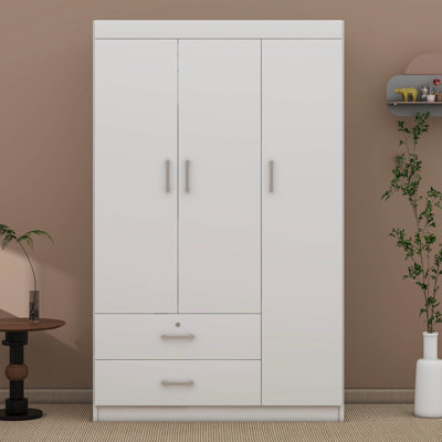 3 Door Wardrobe Armoire Closet With 2 Storage Drawers And Shelves by Cosmic