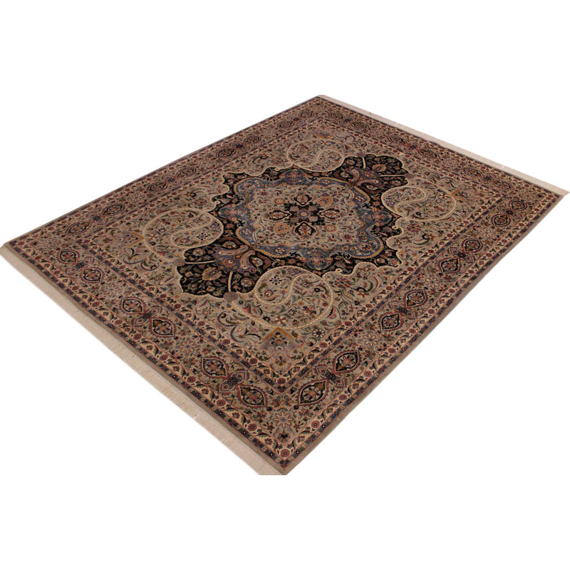 Tapis oriental rose / gris / noir en laine noué à la main 8 pi 1 po x 10 pi 1 po Roca