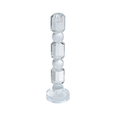 D3X11.5" Clear Glass Taper Candle Holder With Elegant Column Design