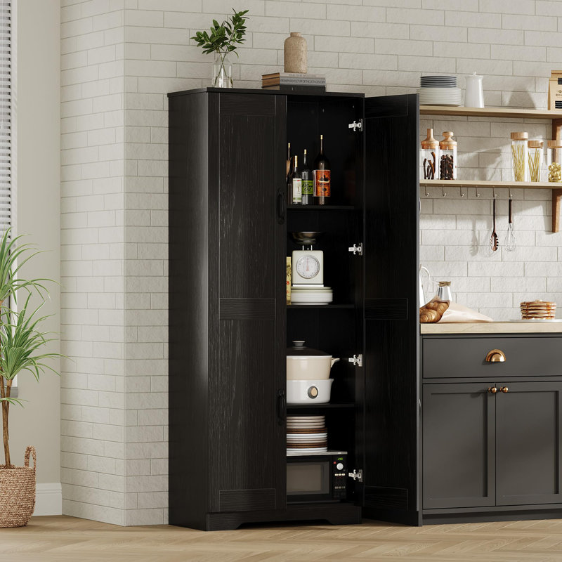 Tall Pantry Cabinet, 60" Kitchen Pantry Storage Cabinet with 2 Doors and Adjustable Shelves, Freestanding Kitchen Cabinet, Cupboard for Dining Room, Bathroom (Black)