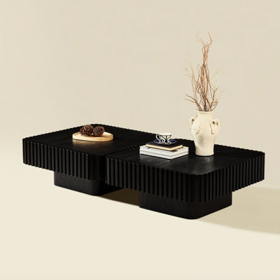 31.5 Inch, 2pcs, Modern, Square Coffee Table, Base, Various Rooms, Black, Wood Veneer, Solid Relief, Multi - Functional 2pcs Black Inch Frame, Living Room Decor