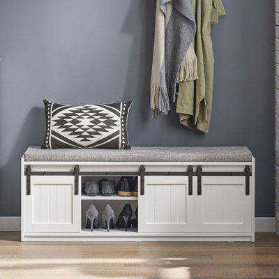 Longworth Shoe Storage Bench for Entryway with Sliding Barn Doors