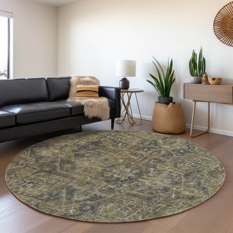 Premium Machine Washable Cerrito AMF571 Chocolate Rug, Round 8'