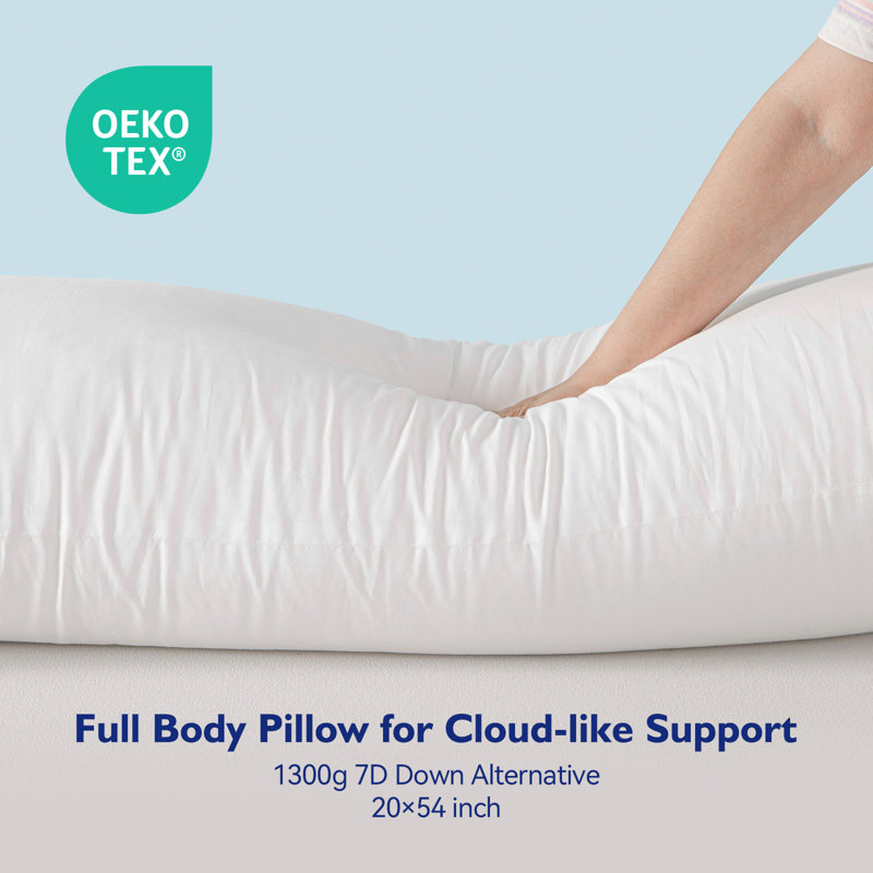 Oreiller de corps en coton avec rembourrage en fibres synthétiques, oreiller de corps progressif pour adulte, oreiller long et moelleux offrant un bon soutien pour les personnes dormant sur le côté, 51 x 137 cm