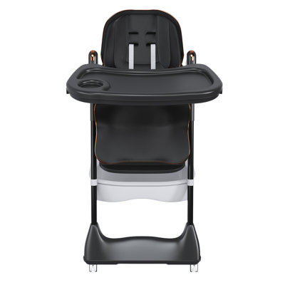 Adjustable High Chair For Dining Room, 0 - 6 Years, With 5 Level Feeding System, Detachable Tray, Belt And Lockable Wheels, Black, Comfort Ergonomic Ideal Home