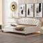 Lit de jour capitonné moderne de luxe, revêtement double beige, structure en contreplaqué durable, élégant et fonctionnel
