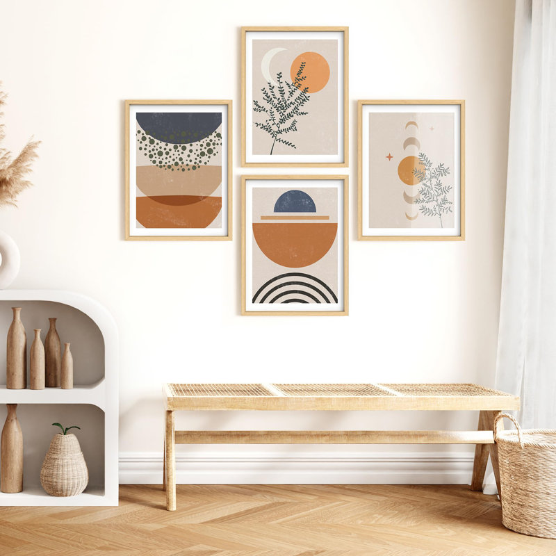 Art mural encadré, ensemble de galerie, art abstrait bleu et blanc, motifs géométriques modernes et décoratifs multicolores pour le salon, le bureau, la chambre à coucher